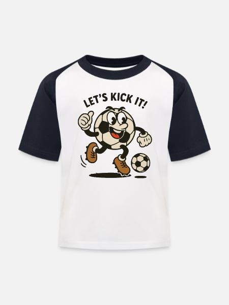 Fröhlicher Fußball-Charakter - Kinder Baseball T-Shirt - Weiß/Navy