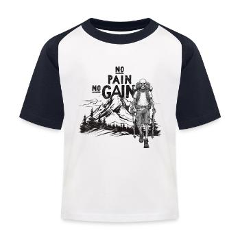 No Pain No Gain Outdoor Wandern Klettern - Kinder Baseball T-Shirt - Weiß/Navy - Vorne