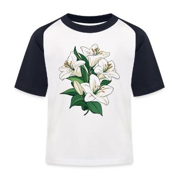 Lilien weiss illustration Grafik - Kinder Baseball T-Shirt - Weiß/Navy - Vorne