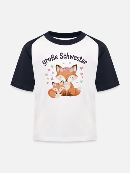 Große Schwester Fuchs mit Blumenkranz - Kinder Baseball T-Shirt - Weiß/Navy