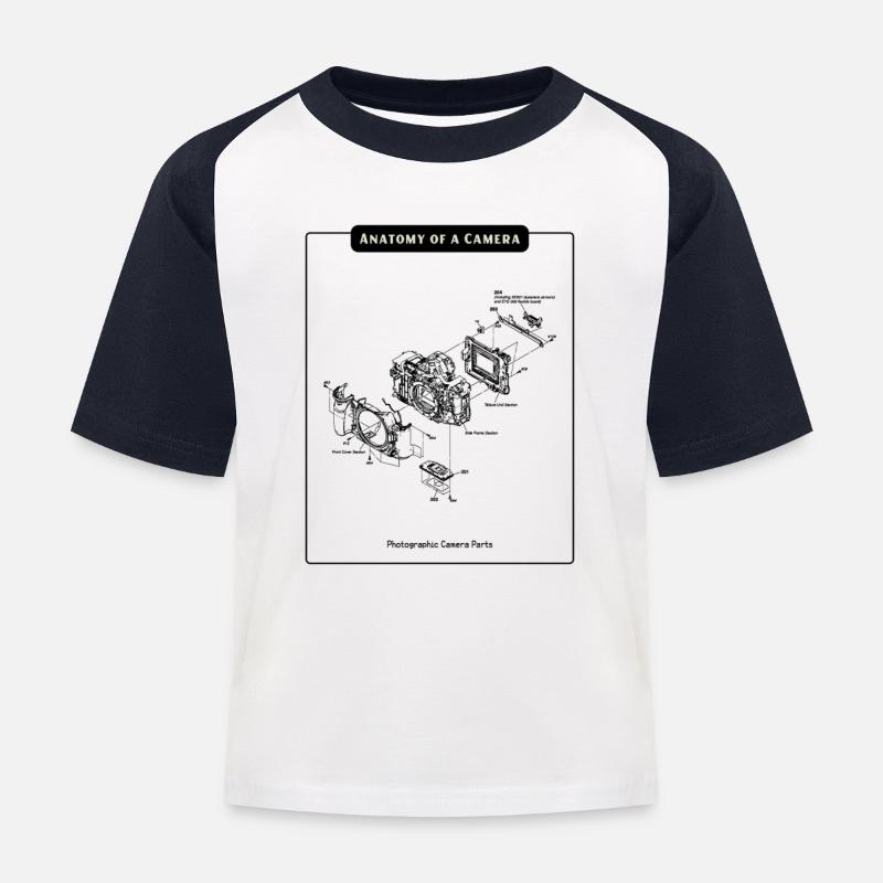 Anatomie der Kamera Silhouette - Kinder Baseball T-Shirt - Weiß/Navy