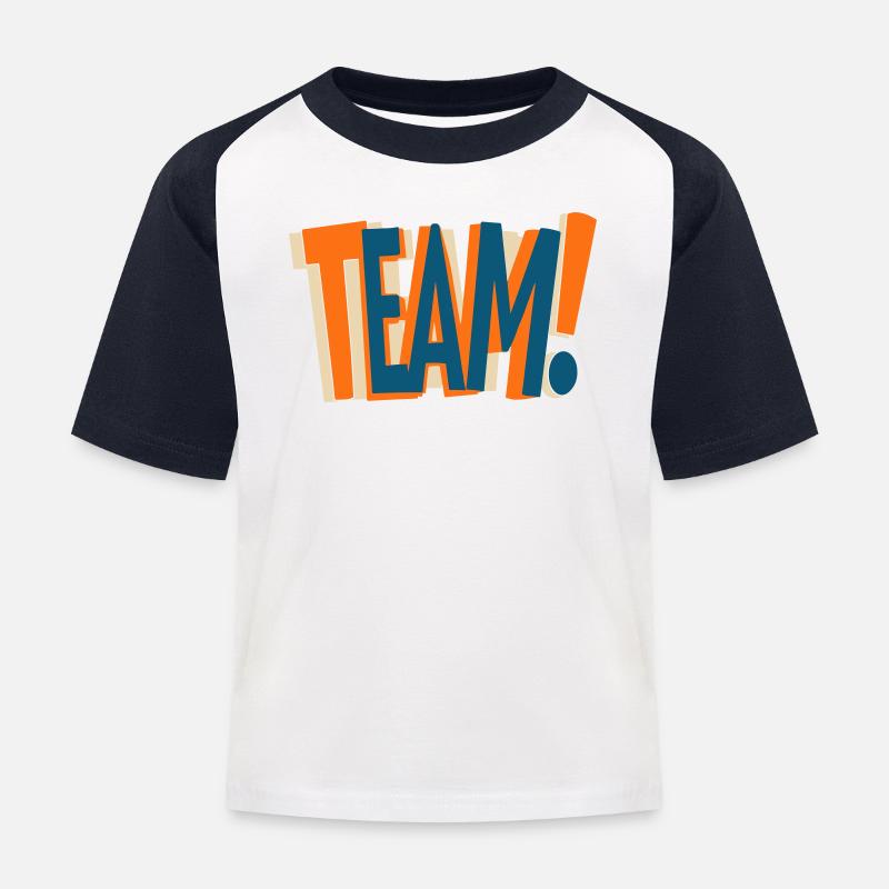 Team-Textdesign - Kinder Baseball T-Shirt - Weiß/Navy