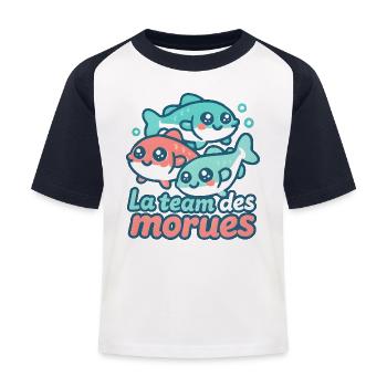Das kawaii Kabeljau-Team - Kinder Baseball T-Shirt - Weiß/Navy - Vorne