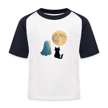 Moonlit Night: Ghost and Cat - Kids' Baseball T-Shirt - white/navy - Front