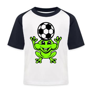 Frosch Fußball Kopfball Köpfer Ball Spielen Kröte - Kinder Baseball T-Shirt - Weiß/Navy - Vorne
