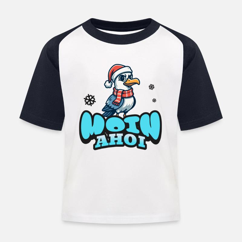 Moin Ahoi mit Möwe - Kinder Baseball T-Shirt - Weiß/Navy
