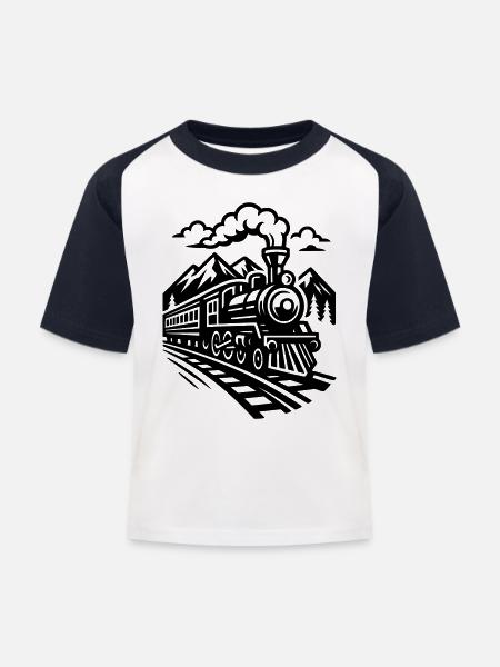 Lokomotive  - Kinder Baseball T-Shirt - Weiß/Navy