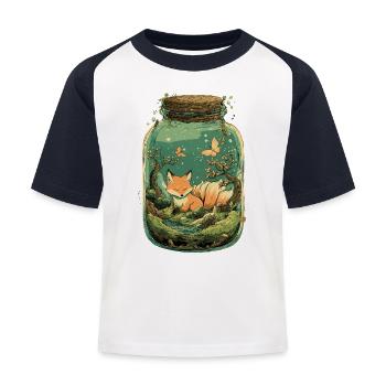 Magic Kitsune Fox Kawaii Terrarium - Baseball T-shirt til børn - hvid/marineblå - Foran