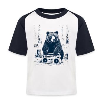 Boombox Bear - Kids' Baseball T-Shirt - white/navy - Front