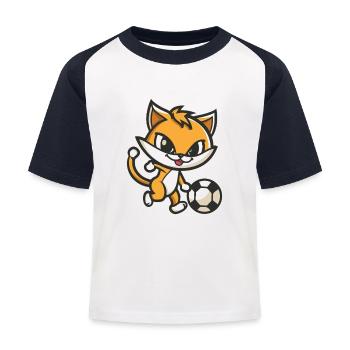 Fuchs Fußball Cartoon - Kinder Baseball T-Shirt - Weiß/Navy - Vorne