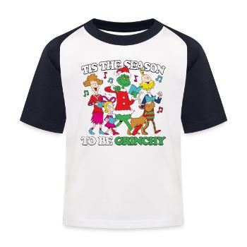 Der Grinch Mit Spruch Tis The Season To Be Grinchy - Kinder Baseball T-Shirt - Weiß/Navy - Vorne
