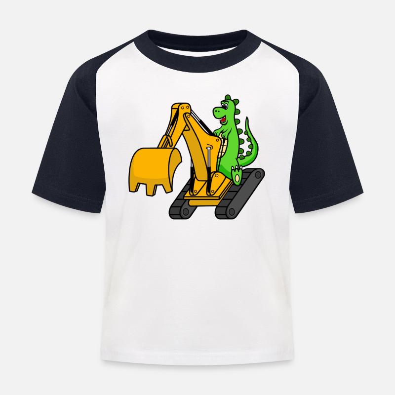 Dino Bagger Dinosaurier - Kinder Baseball T-Shirt - Weiß/Navy