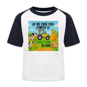 Papas Traktor und bunte Tiere - Kinder Baseball T-Shirt - Weiß/Navy - Vorne