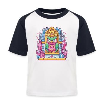 Bunte Kristalleule auf Thron - Kinder Baseball T-Shirt - Weiß/Navy - Vorne