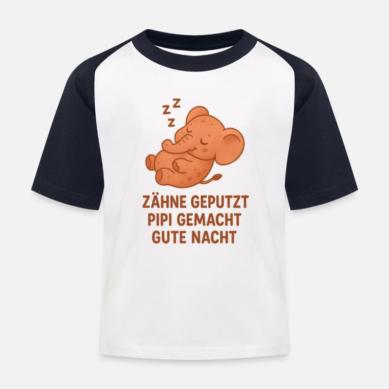 Elephant Lullaby Teeth Brushed - Kids' Baseball T-Shirt - white/navy