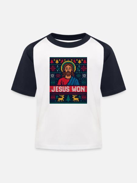Jesus Won Pixel Xmas Christian Faith - Kids' Baseball T-Shirt - white/navy