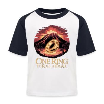 Vulkanischer Ringwappen - Kinder Baseball T-Shirt - Weiß/Navy - Vorne