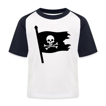 Piraten Totenkopf Jolly Roger - Kinder Baseball T-Shirt - Weiß/Navy - Vorne