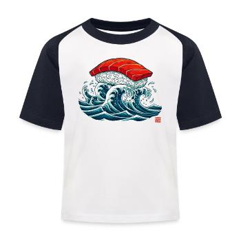 Sushi Nigiri auf Ozeanwellen-Kunst - Kinder Baseball T-Shirt - Weiß/Navy - Vorne