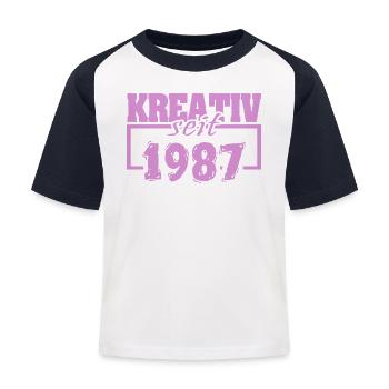 Kreativ 1987 - Kinder Baseball T-Shirt - Weiß/Navy - Vorne