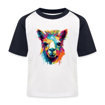 Llama Farbexplosion Popart - Kinder Baseball T-Shirt - Weiß/Navy - Vorne