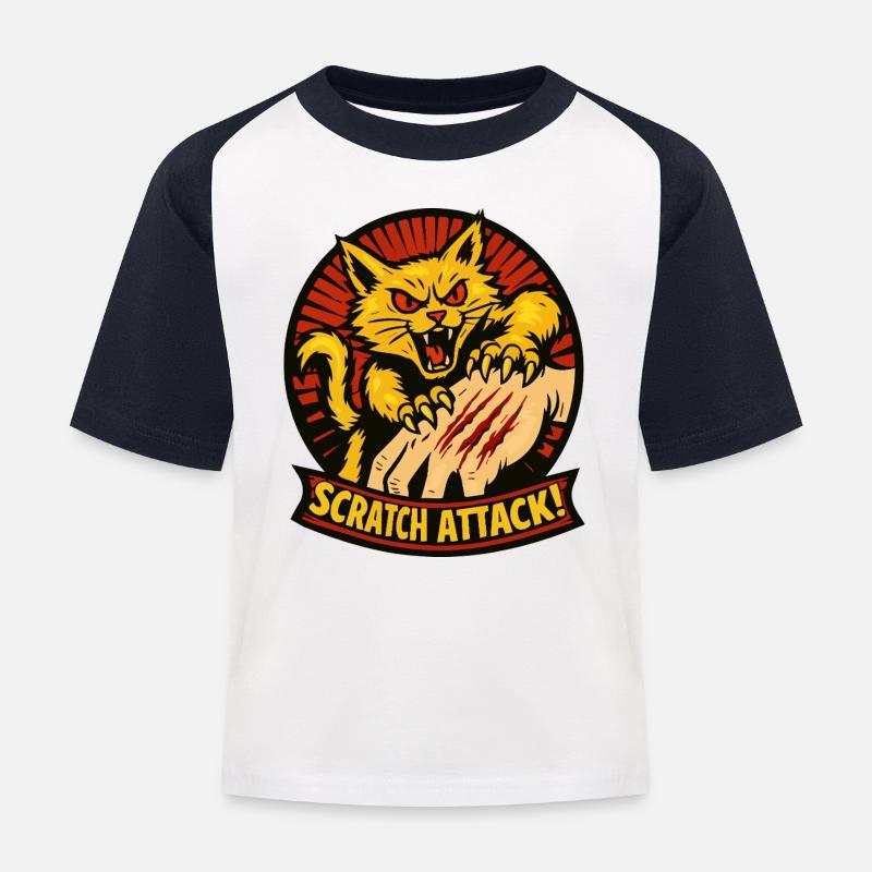 Scratch Attack Wütende Katzenklauen-Design - Kinder Baseball T-Shirt - Weiß/Navy
