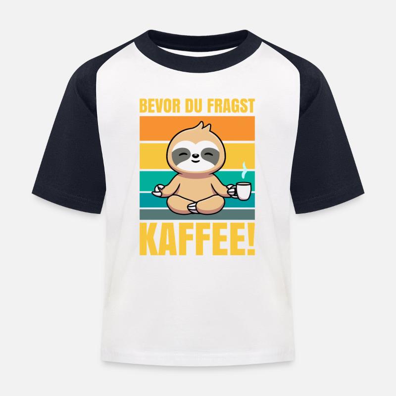 Before you ask Coffee Sloth - Kids' Baseball T-Shirt - white/navy