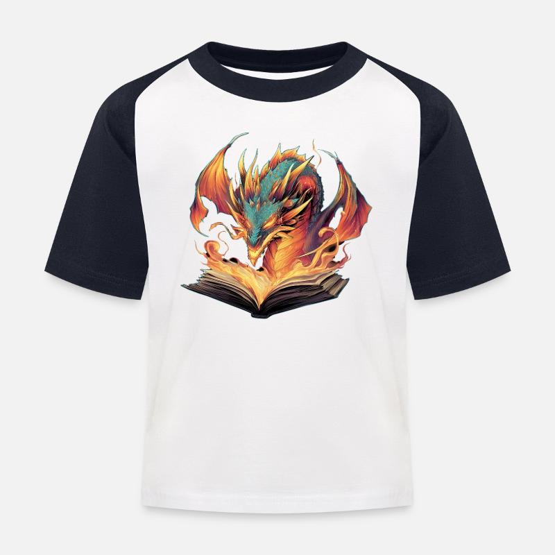 Drachenbuch Transformationsfeuer-Design - Kinder Baseball T-Shirt - Weiß/Navy