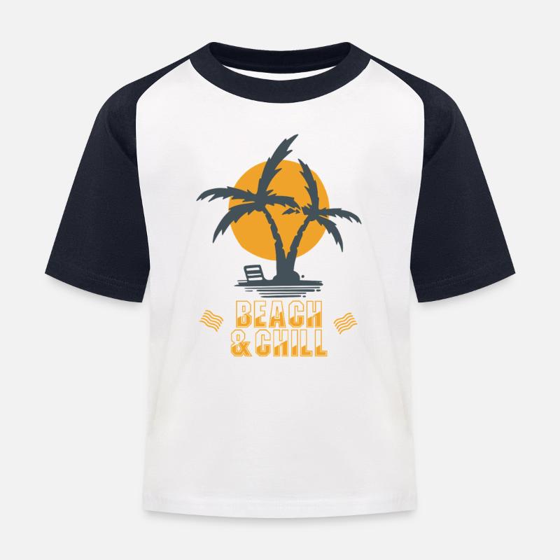 Beach & Chill Palmen Sunset - Kinder Baseball T-Shirt - Weiß/Navy