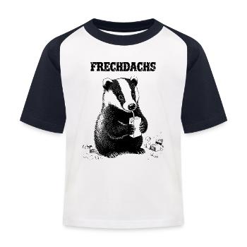 Frechdachs mit Trinkpäckchen - Kinder Baseball T-Shirt - Weiß/Navy - Vorne