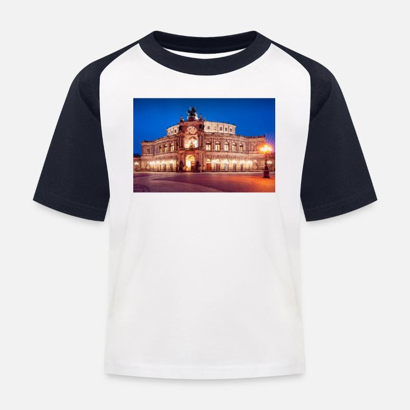 Dresden Semperoper in the evening light - Kids' Baseball T-Shirt - white/navy