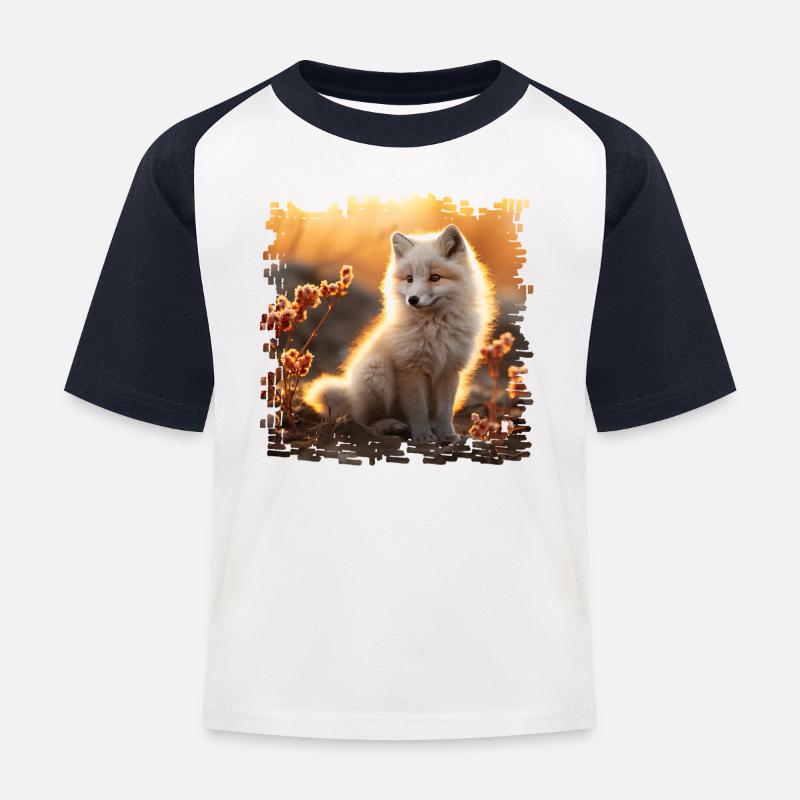 Arctic fox in the Sobbeb sinking - Kids' Baseball T-Shirt - white/navy