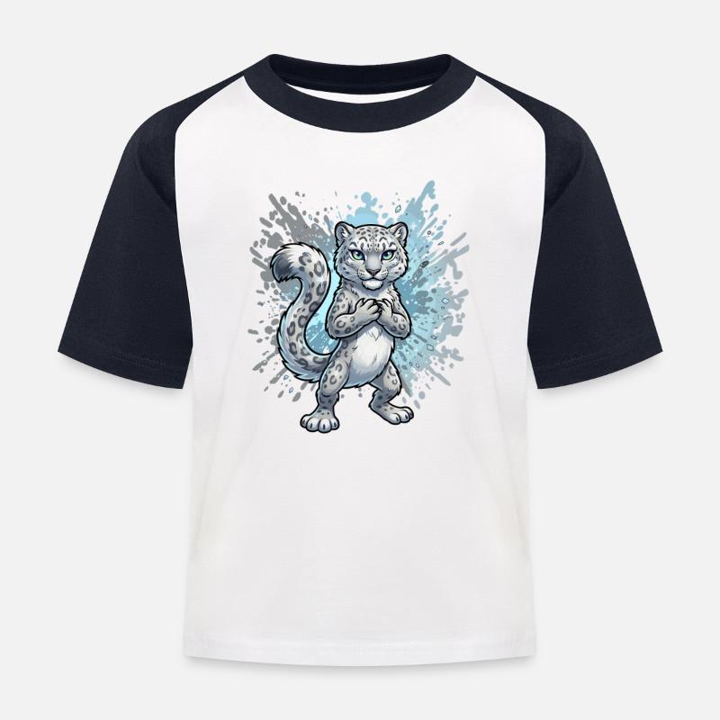 Schneeleopard Jungtier Splash - Kinder Baseball T-Shirt - Weiß/Navy