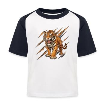 Wild tiger in scratch pattern - Kids' Baseball T-Shirt - white/navy - Front