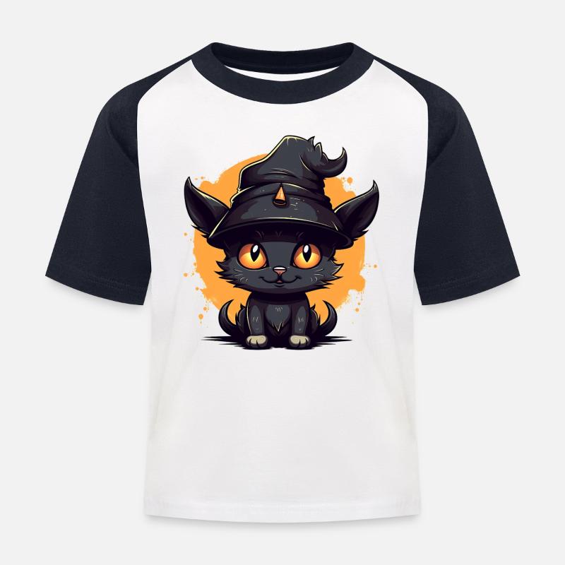 Chat sorcier dans un look d’Halloween - chat - T-shirt baseball Enfant - blanc/marine
