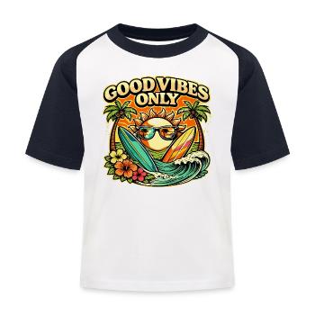 Surf Sonnenuntergang Palmen Strand Design - Kinder Baseball T-Shirt - Weiß/Navy - Vorne