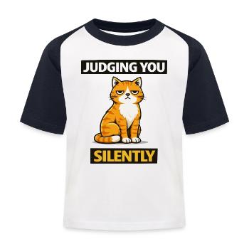 Sarcastic Cat “Judging You Silently” - Kids' Baseball T-Shirt - white/navy - Front