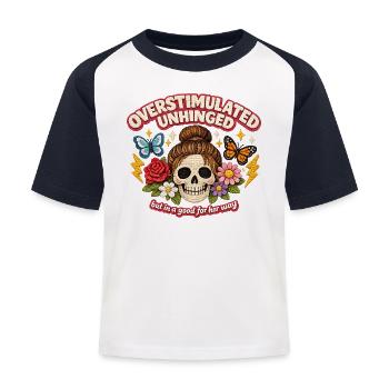 Overstimulated Skull with Flowers Patch - Kids' Baseball T-Shirt - white/navy - Front