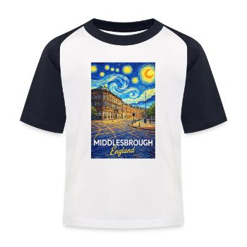 Middlesbrough England Stadtansicht Sternenstil - Kinder Baseball T-Shirt - Weiß/Navy - Vorne