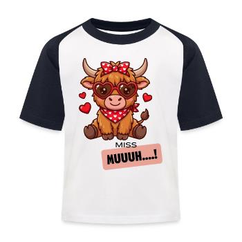 Kuh mit Herzbrille und Bandana - Kinder Baseball T-Shirt - Weiß/Navy - Vorne