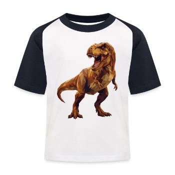 Geometrische T-Rex-Dinosaurier-Low-Poly-Erdtöne - Kinder Baseball T-Shirt - Weiß/Navy - Vorne