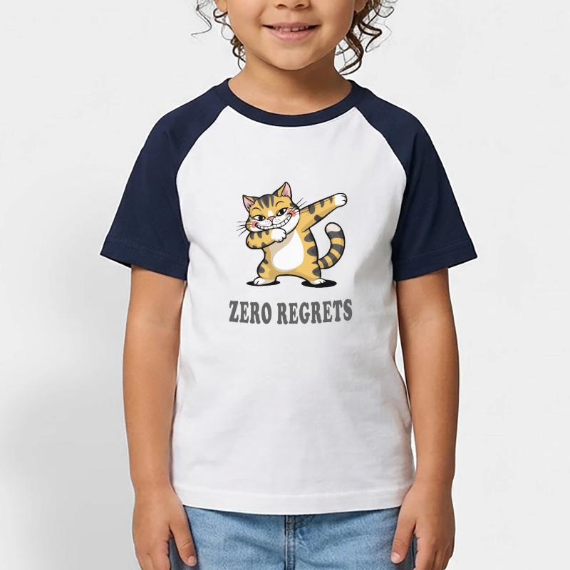 Zero Regrets Funny Cat Sarcasm Design Kids' Baseball T-Shirt