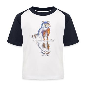 Wasserreflexion Waschbär – Farbenspiel - Kinder Baseball T-Shirt - Weiß/Navy - Vorne
