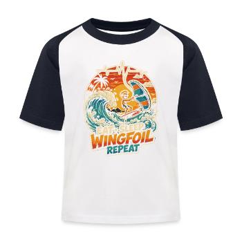 Wingfoil Wave Rider Sunset - Kids' Baseball T-Shirt - white/navy - Front