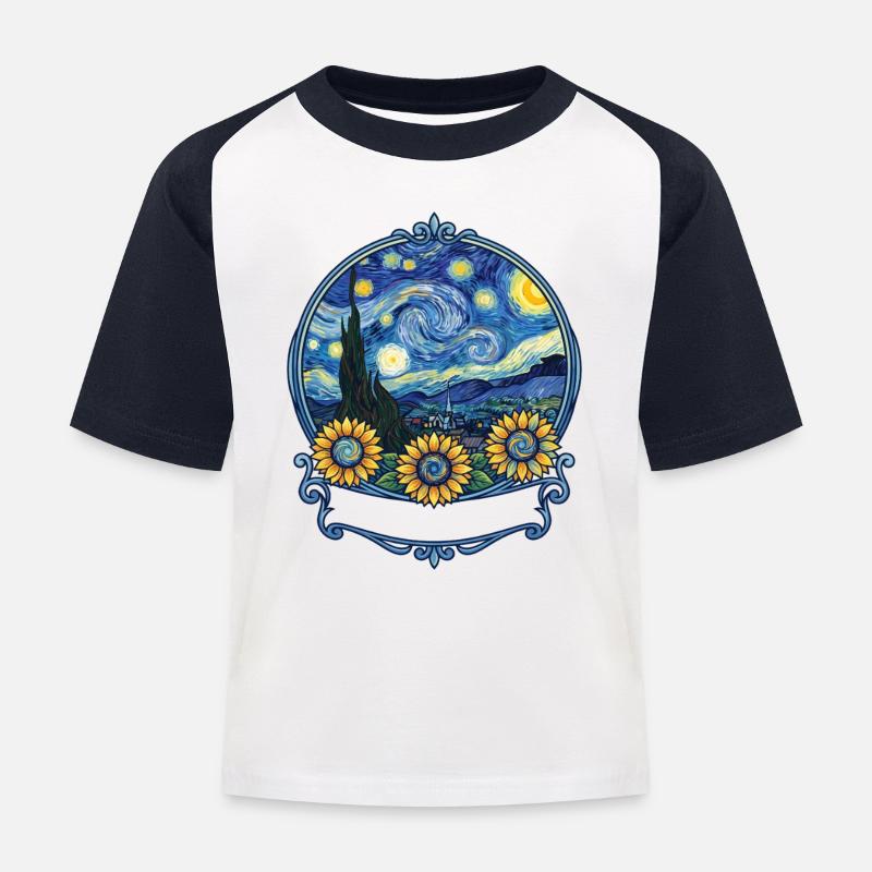 Let it Gogh Funny Vincent Van Gogh Sternennacht - Kinder Baseball T-Shirt - Weiß/Navy