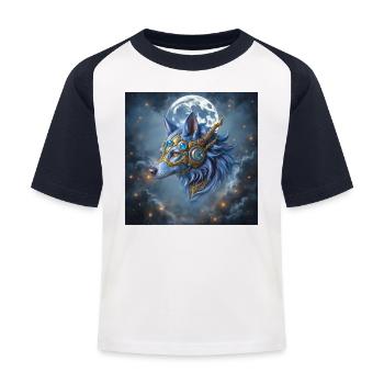 Mystic Crown Moon Wolf - Kinder Baseball T-Shirt - Weiß/Navy - Vorne