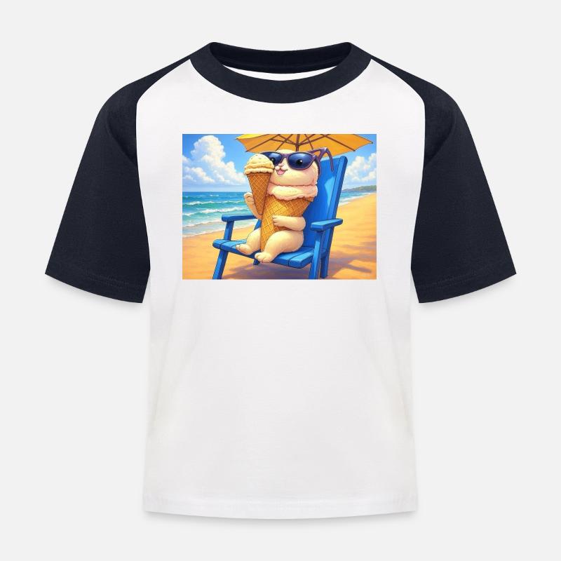 Strand Bunny Eiscreme Sonnenbrille - Kinder Baseball T-Shirt - Weiß/Navy