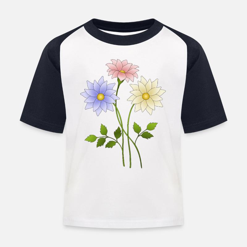 Blumen - Kinder Baseball T-Shirt - Weiß/Navy