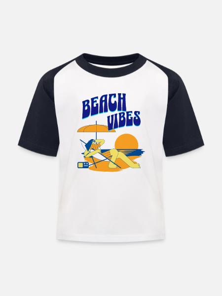 Beach Vibes Lounge Illustration - Kids' Baseball T-Shirt - white/navy