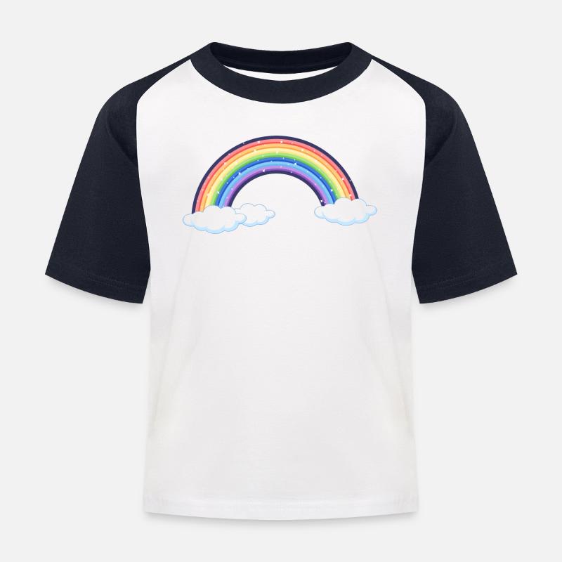 Vibrant Rainbow Over Clouds - Kids' Baseball T-Shirt - white/navy